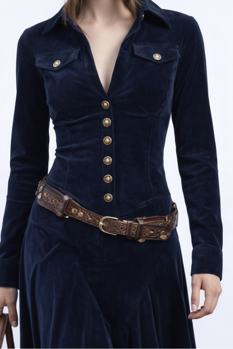 Diana | Vestido largo de ante con botones