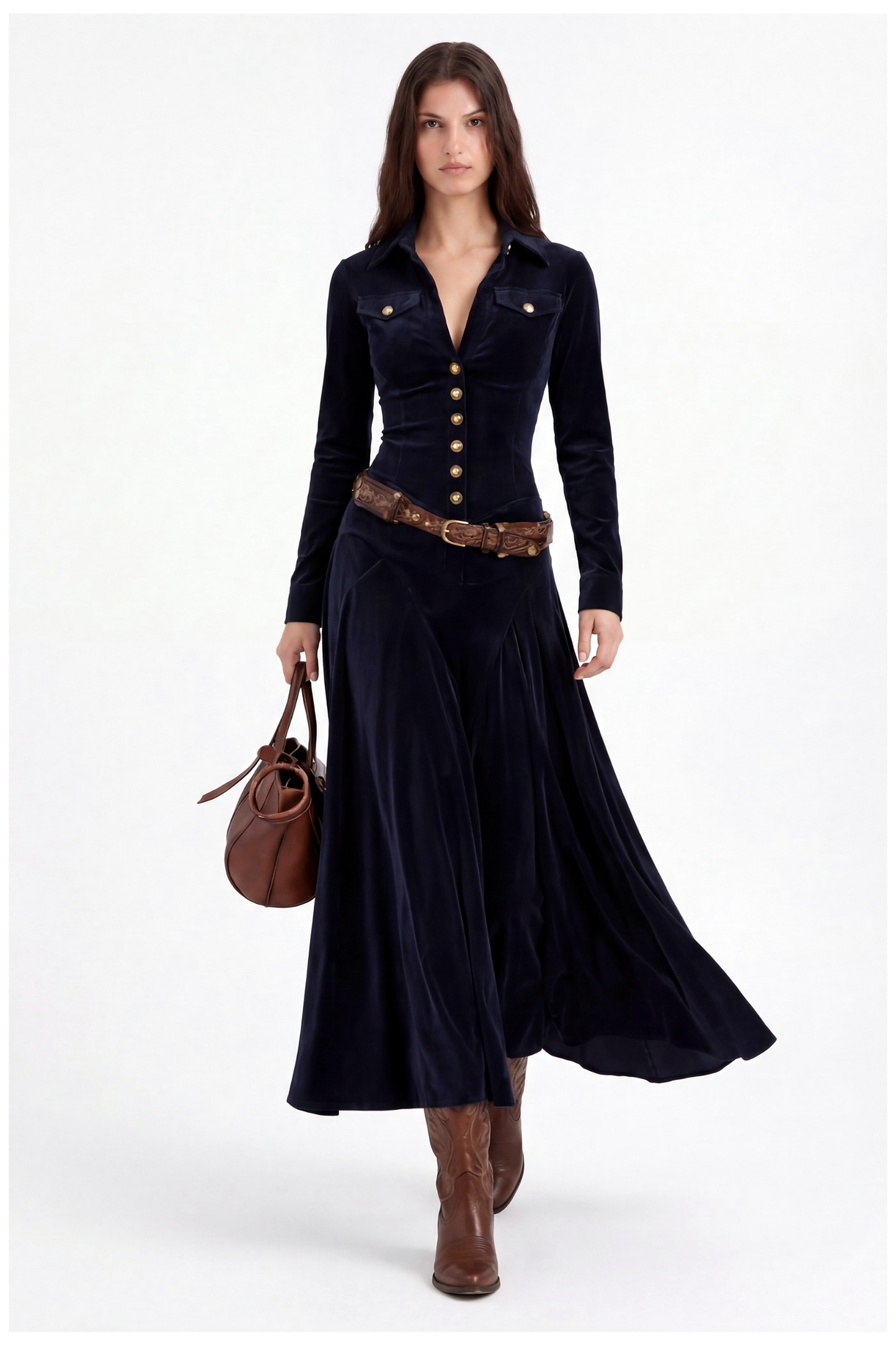 Diana | Vestido largo de ante con botones